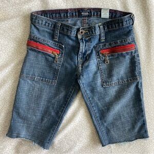 Y2K Von Dutch Denim Shorts Red Zipper Pockets Size 26 / 4